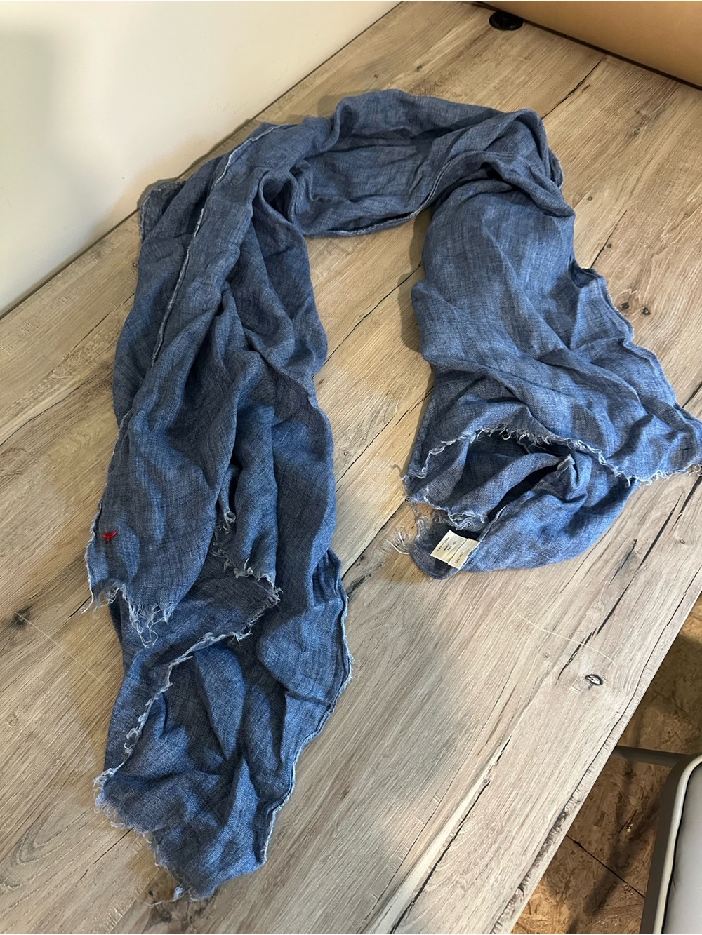 Blue Linen-Blend Frayed Edge Scarf